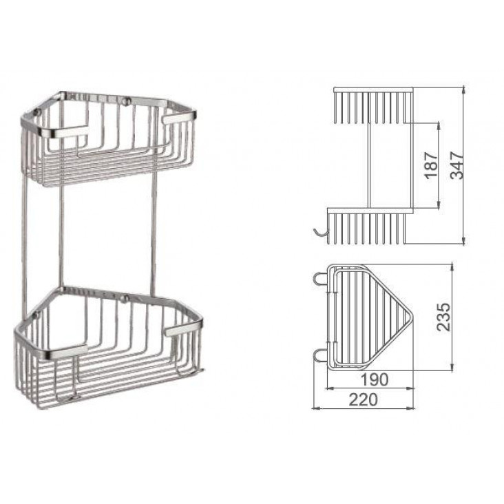 Полиця кутова Frap F351-1, 2-х ярусна, 240х320 мм, хром фото
