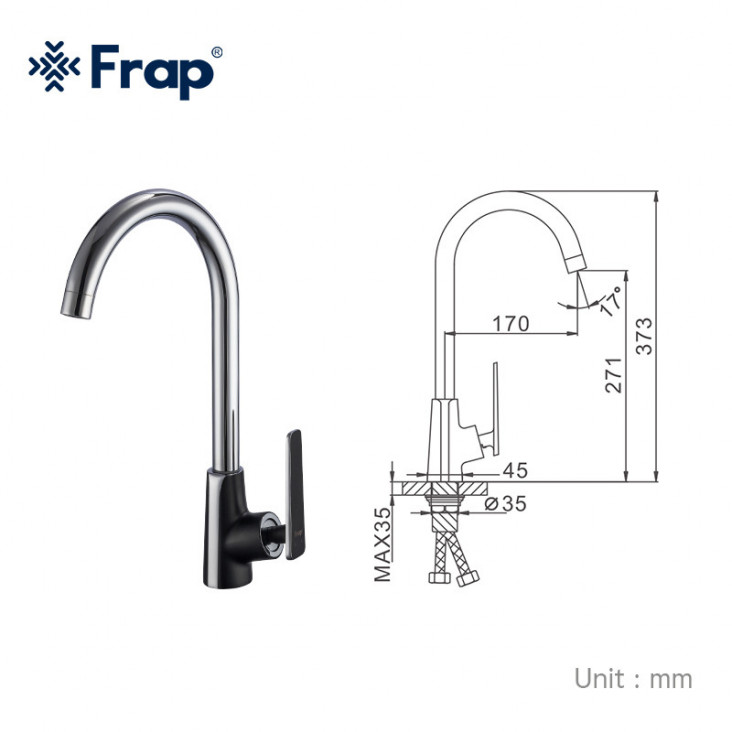 Змішувач для кухні Frap H57 F4057, чорний/хром фото