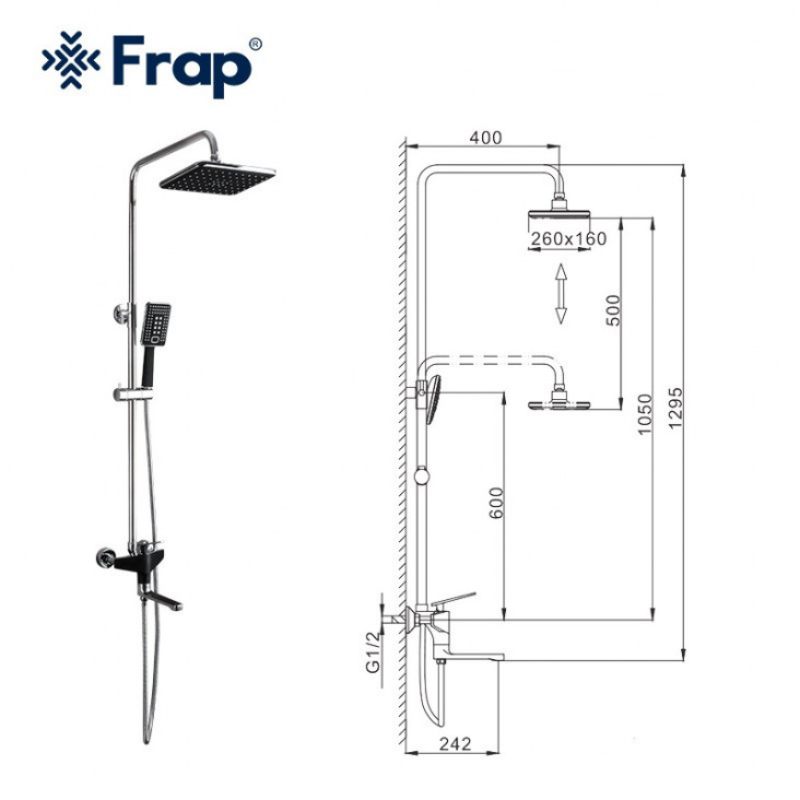 Душова система Frap F2457 3 режими, чорний/хром фото