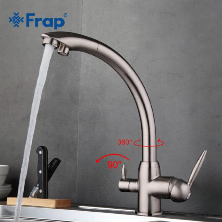 Змішувач для кухні на дві води Frap F4399-5 з висувним виливом, сатин фото