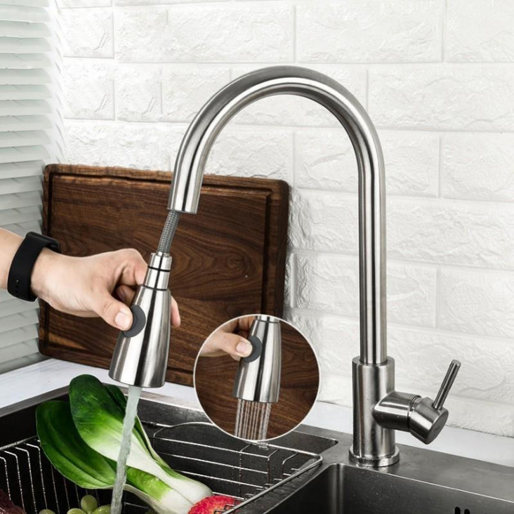 Змішувач для кухні з висувним виливом Frap H899 F60899-1, сатин фото