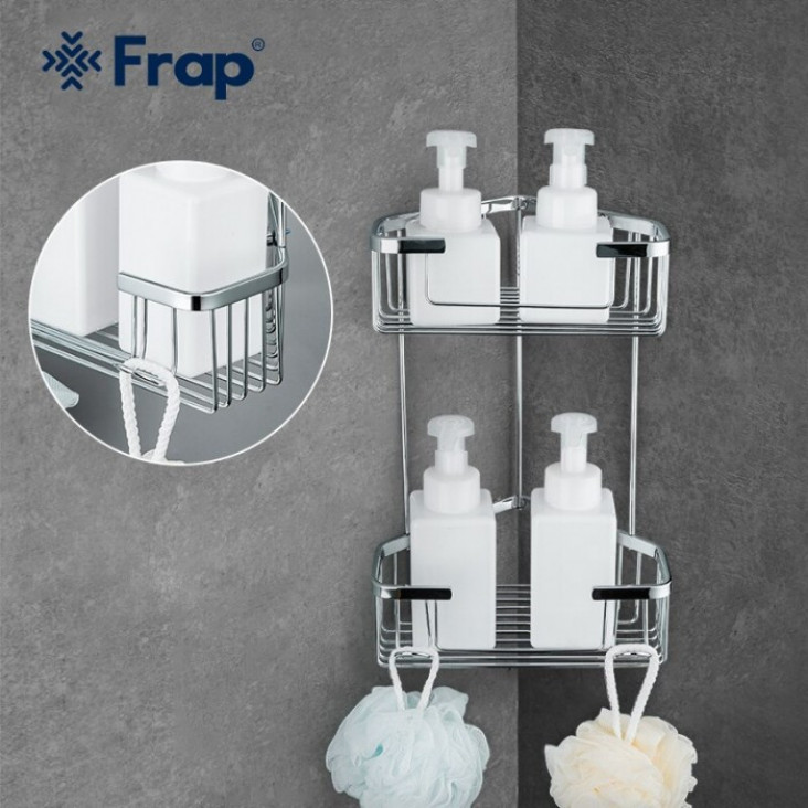 Полиця кутова Frap F351-1, 2-х ярусна, 240х320 мм, хром фото