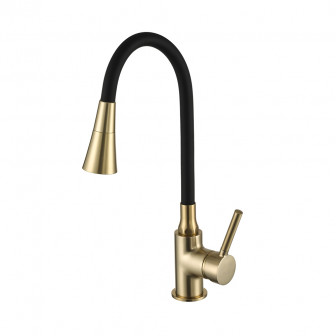 Змішувач для кухні Frap F4044-3 з гнучким виливом, 2 режими, чорний/золото