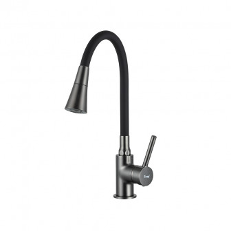 Змішувач для кухні Frap F4044-9 з гнучким виливом, 2 режими, чорний/збройова сталь