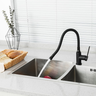 Змішувач для кухні FRAP F4067-6, гнучкий вилив, чорний